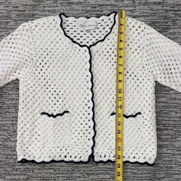 New CARA CARA Roma Cardigan Ivory Navy Crochet Medium - Picture 8 of 14